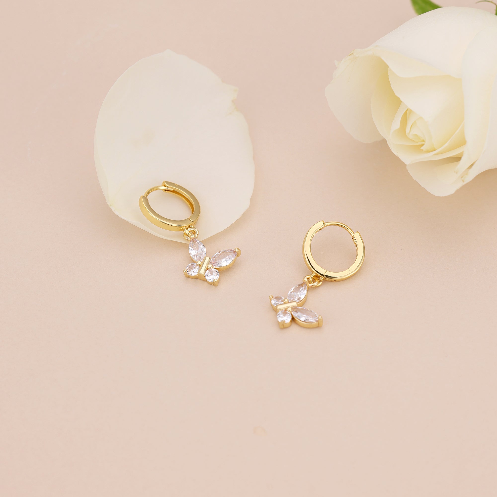 Crystal Butterfly Dangle Hoop Earrings E164