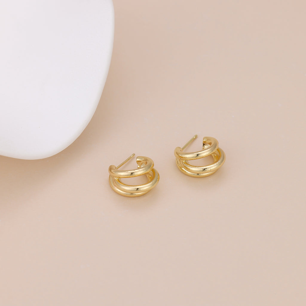 Gold Triple Huggie Open Hoop Earrings E117
