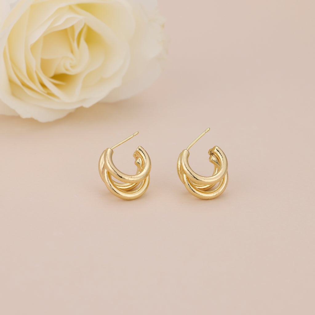 Gold Triple Huggie Open Hoop Earrings E117