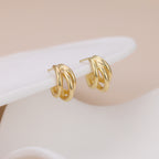 Gold Triple Huggie Open Hoop Earrings E117