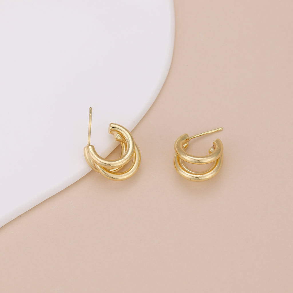 Gold Triple Huggie Open Hoop Earrings E117