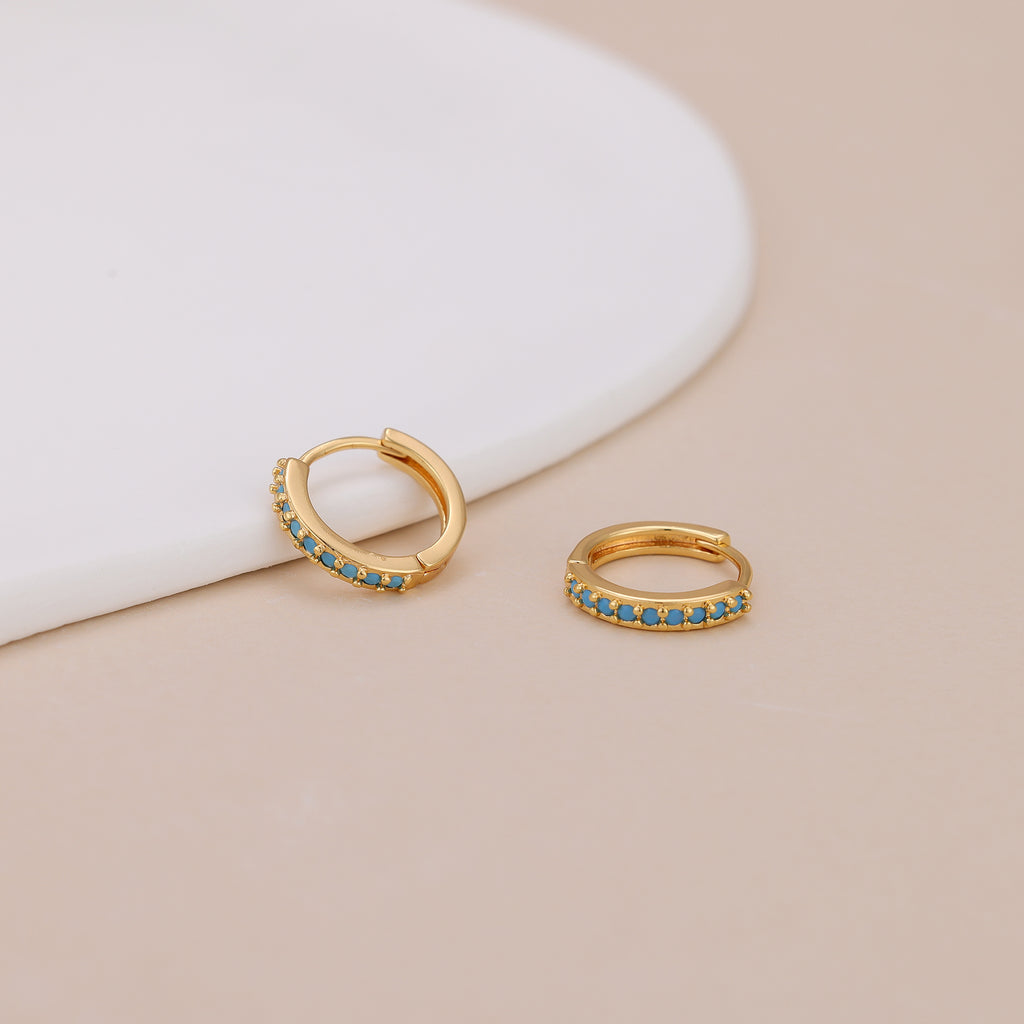 Dainty Gold Plated Turquoise Stone Huggie Hoop Earrings For Women E138