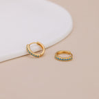Dainty Gold Plated Turquoise Stone Huggie Hoop Earrings For Women E138