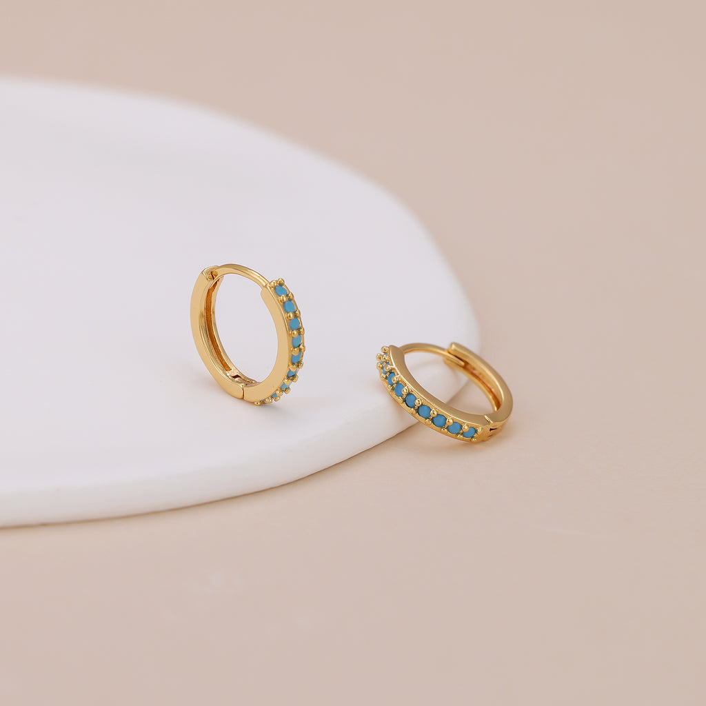 Dainty Gold Plated Turquoise Stone Huggie Hoop Earrings For Women E138