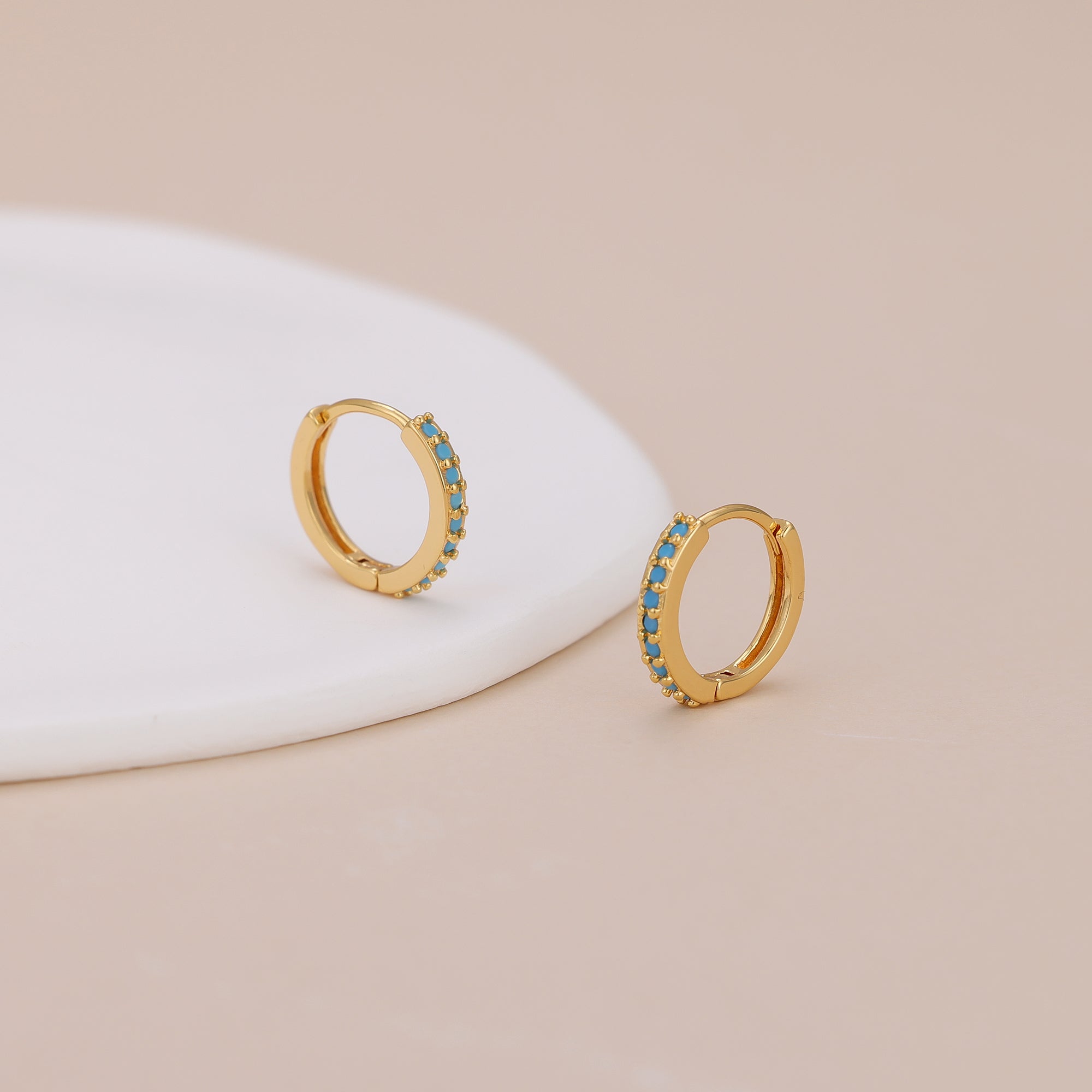 Dainty Gold Plated Turquoise Stone Huggie Hoop Earrings For Women E138