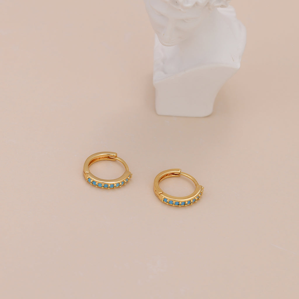 Dainty Gold Plated Turquoise Stone Huggie Hoop Earrings For Women E138