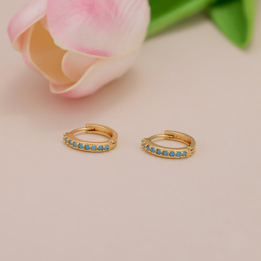 Dainty Gold Plated Turquoise Stone Huggie Hoop Earrings For Women E138