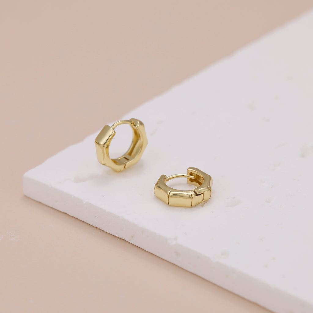 Hexagon huggie hoop earrings, gold hoop earrings E119