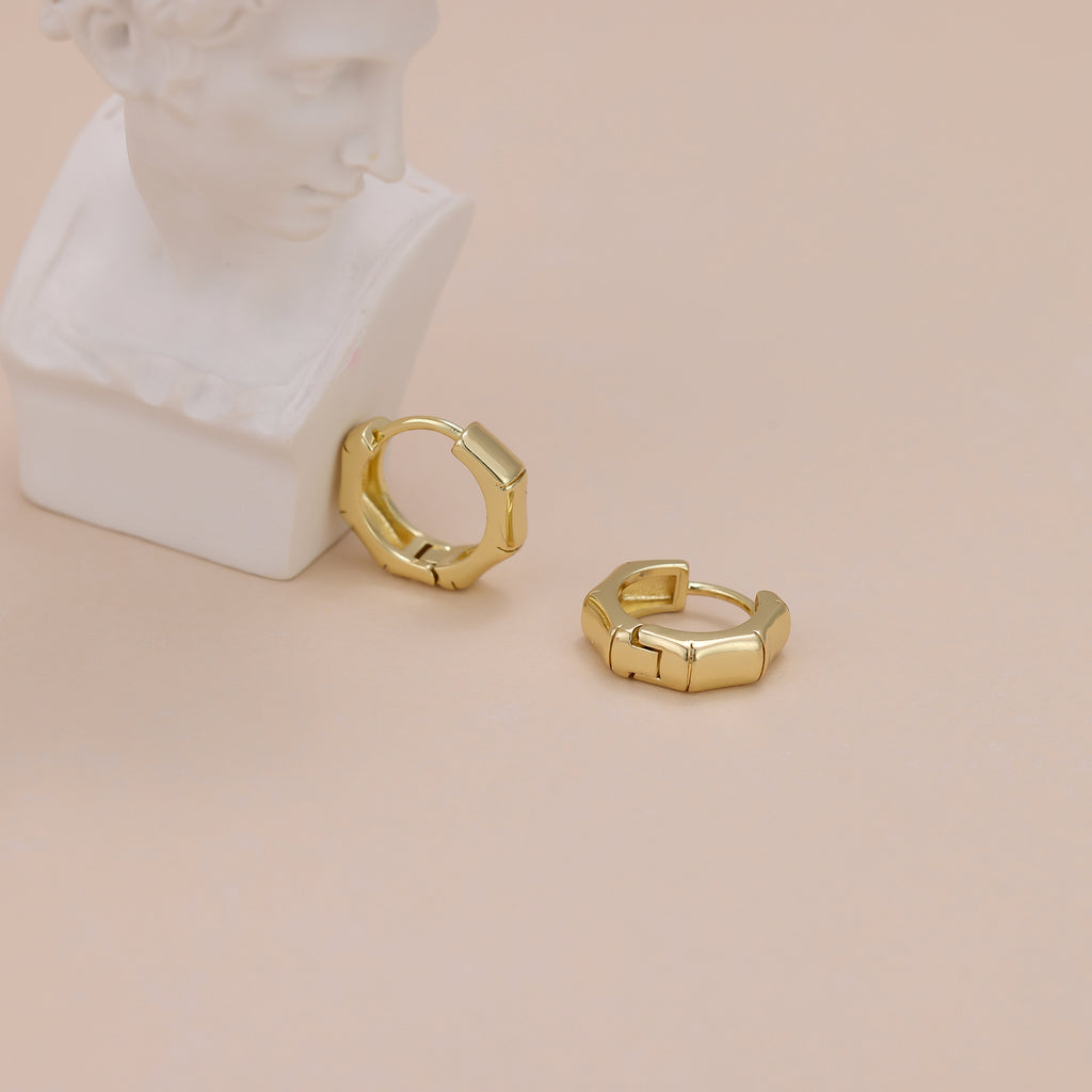 Hexagon huggie hoop earrings, gold hoop earrings E119