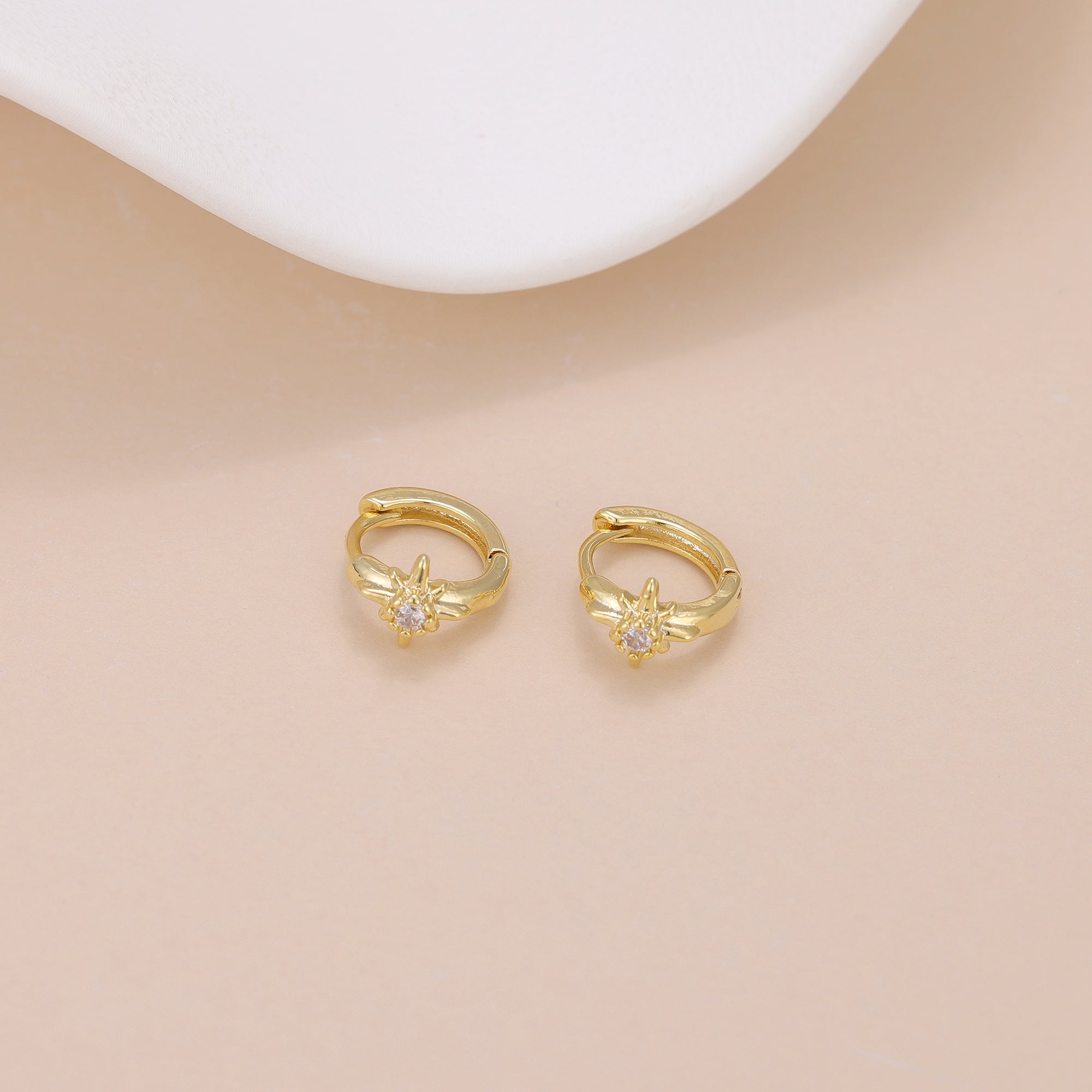 Gold Starburst Huggie Hoop Earrings with Cubic Zirconia for Women E168