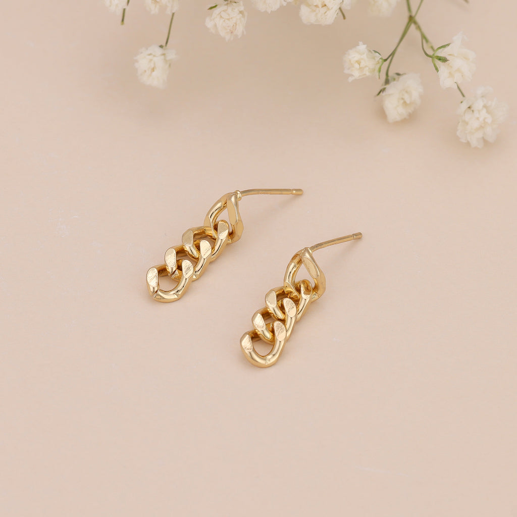 Gold link chain dangle earrings, chain earrings E139