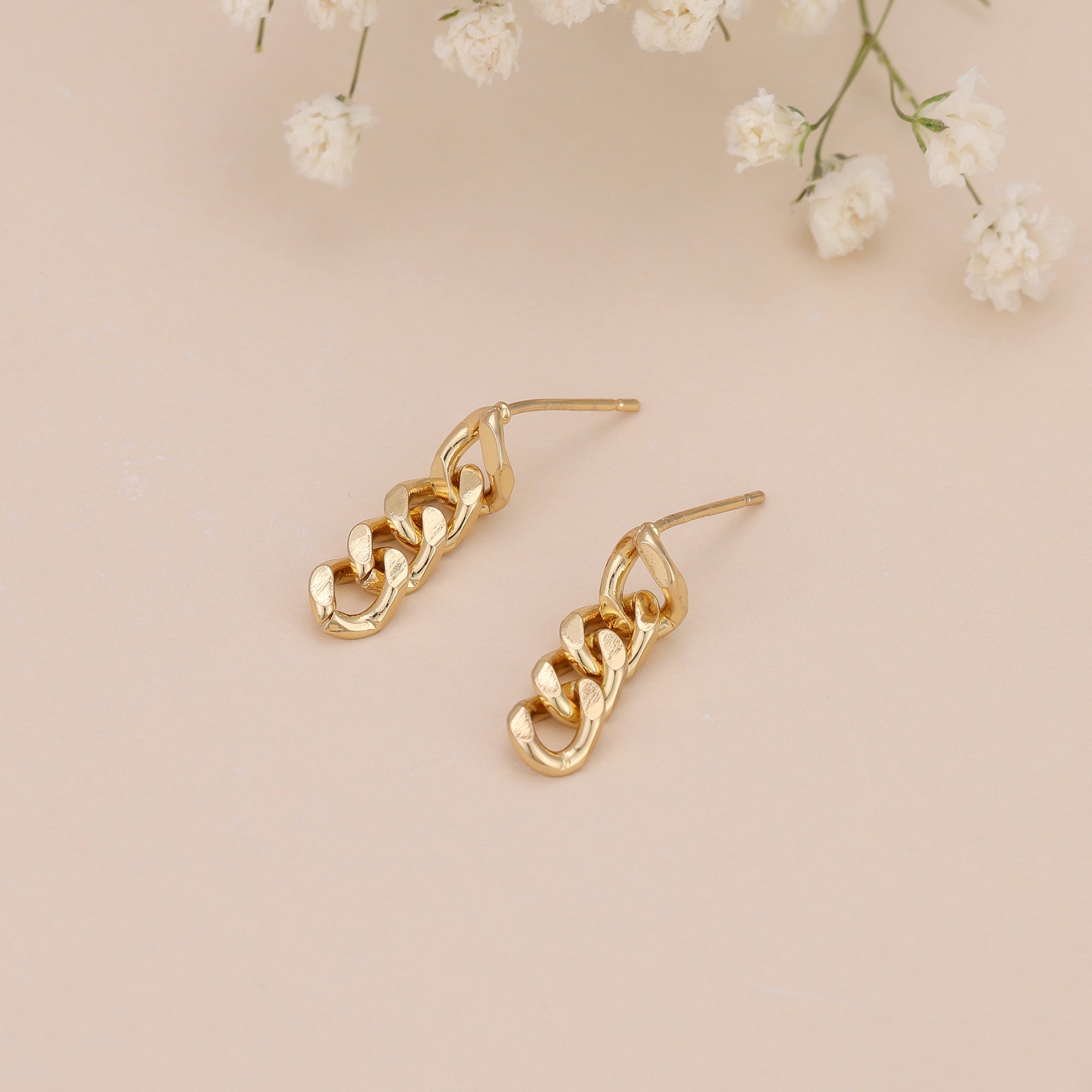Gold link chain dangle earrings, chain earrings E139