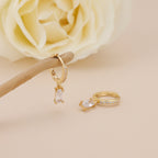 Gold Baguette CZ Drop Pave Huggie Hoop Earrings For Women E143