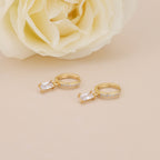Gold Baguette CZ Drop Pave Huggie Hoop Earrings For Women E143