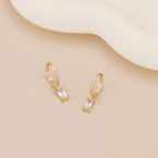 Gold Baguette CZ Drop Pave Huggie Hoop Earrings For Women E143