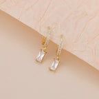 Gold Baguette CZ Drop Pave Huggie Hoop Earrings For Women E143