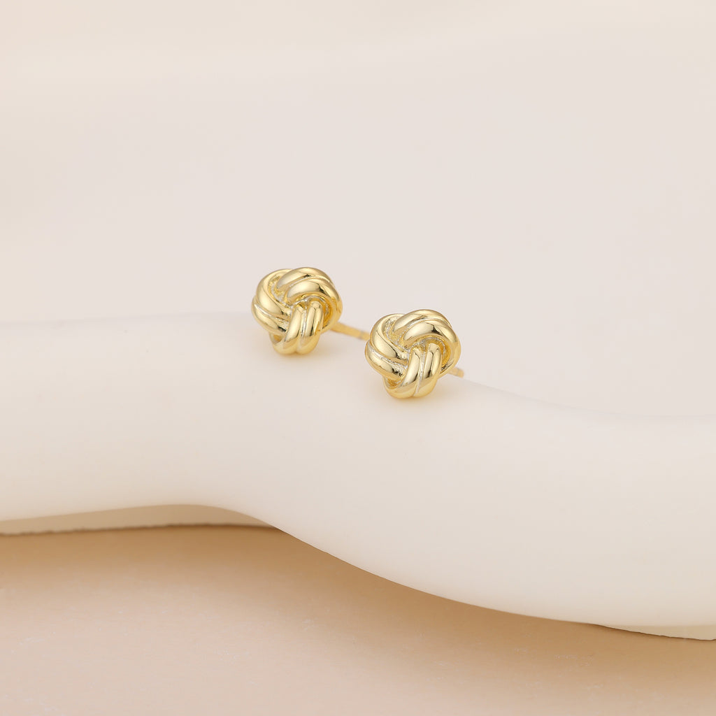Gold Love Knot Stud Earrings Minimalist Everyday Studs E171