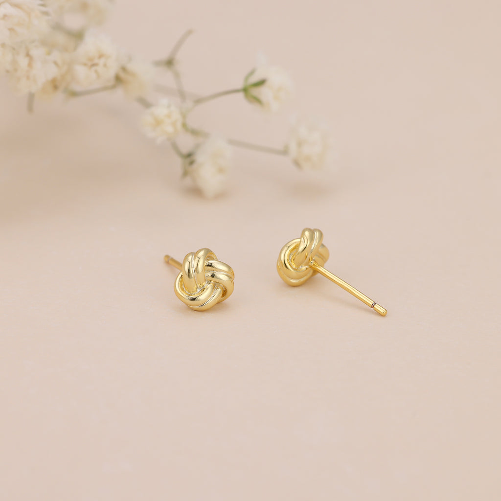Gold Love Knot Stud Earrings Minimalist Everyday Studs E171