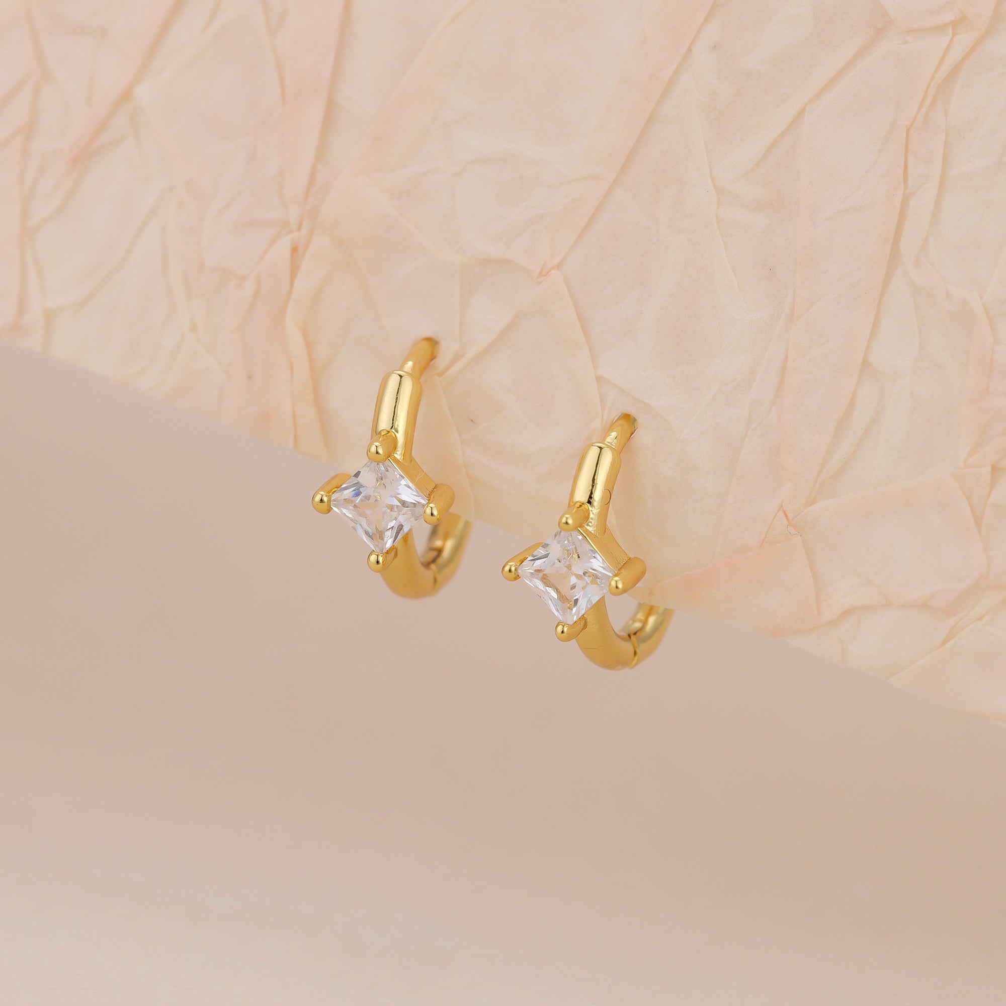 Gold Square CZ Huggie Hoop Earrings for Women E183