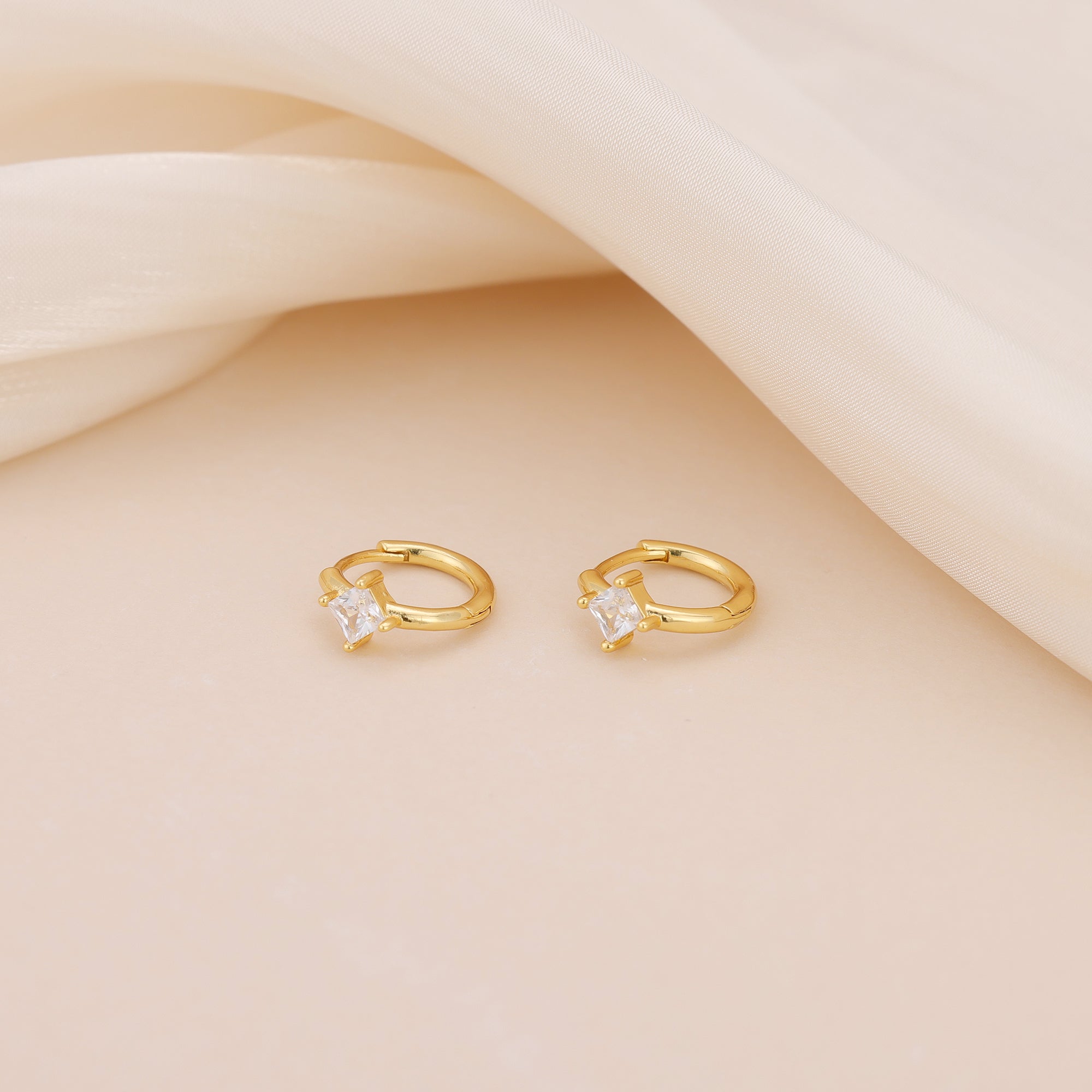 Gold Square CZ Huggie Hoop Earrings for Women E183