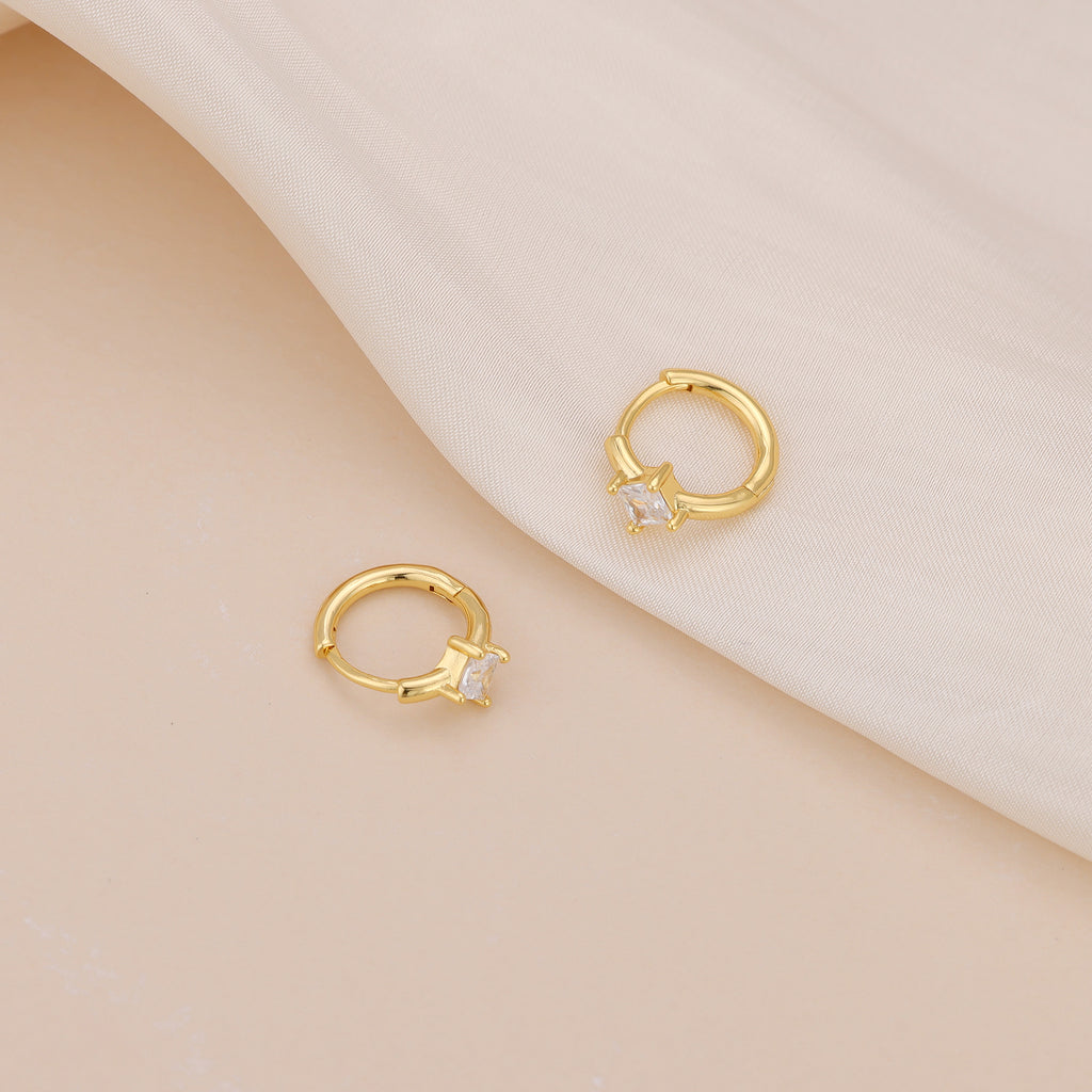 Gold Square CZ Huggie Hoop Earrings for Women E183