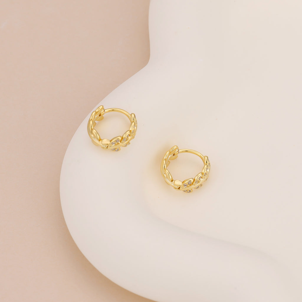 Gold Leaf Huggie Hoop Earrings E043
