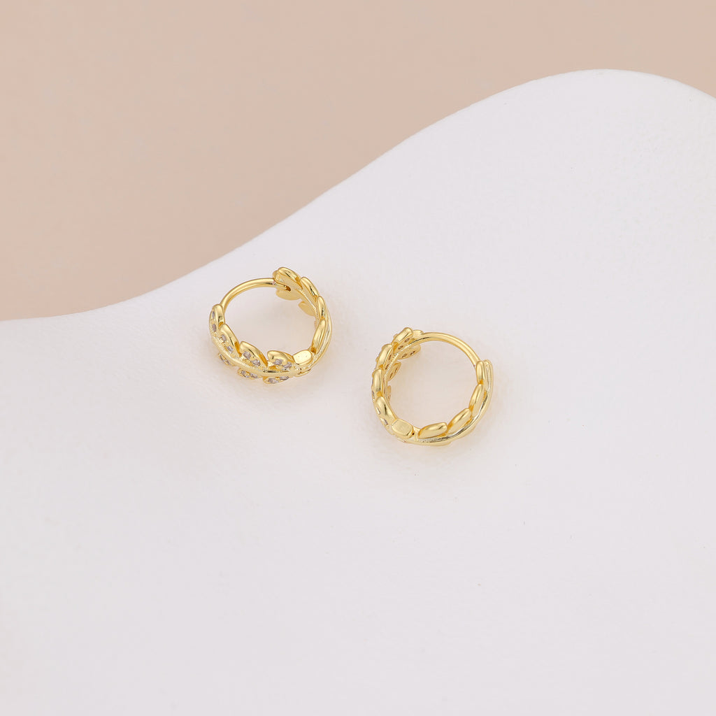 Gold Leaf Huggie Hoop Earrings E043