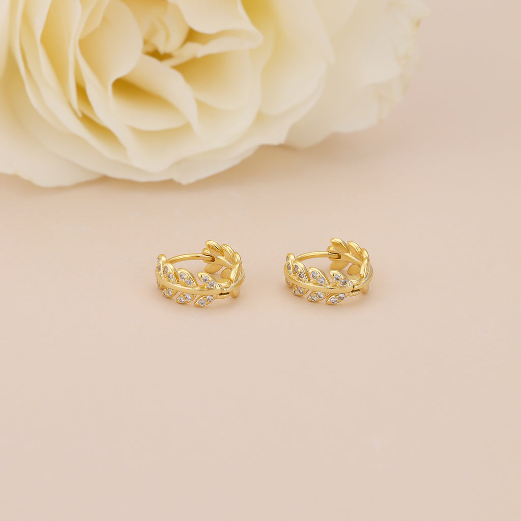 Gold Leaf Huggie Hoop Earrings E043