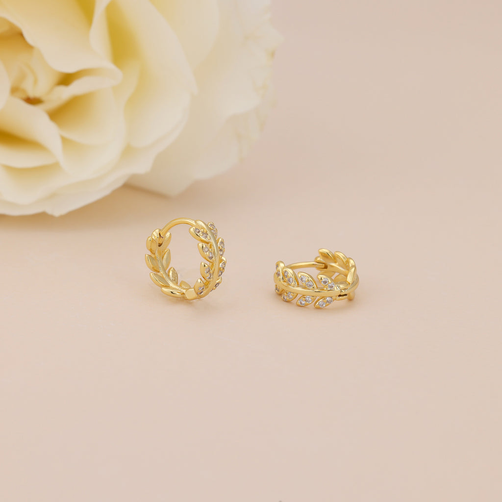 Gold Leaf Huggie Hoop Earrings E043