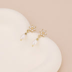 Gold Plated Pearl Flower Pearl Drop Stud Earrings For Women E159