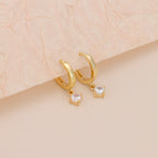 Gold Huggie Hoop Dainty Cubic Zirconia Solitaire Earrings E165