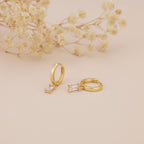 Gold Huggie Hoop Dainty Cubic Zirconia Baguette Earrings E166