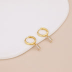 Gold Huggie Hoop Dainty Cubic Zirconia Baguette Earrings E166