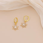 Gold Plated Opal Starburst Drop Huggie Hoop Earrings For Women E145