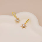 Gold Plated Opal Starburst Drop Huggie Hoop Earrings For Women E145