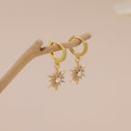 Gold Plated Opal Starburst Drop Huggie Hoop Earrings For Women E145