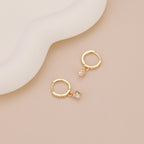Gold Pave CZ Solitaire Drop Huggie Hoop Earrings For Women E156