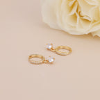 Gold Pave CZ Solitaire Drop Huggie Hoop Earrings For Women E156
