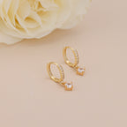 Gold Pave CZ Solitaire Drop Huggie Hoop Earrings For Women E156