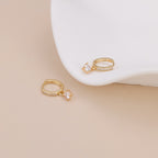 Gold Pave CZ Solitaire Drop Huggie Hoop Earrings For Women E156