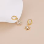 Gold Plated Opal Starburst Drop Huggie Hoop Earrings For Women E145