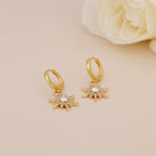 Gold Plated Opal Starburst Drop Huggie Hoop Earrings For Women E145