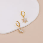 Gold Plated Opal Starburst Drop Huggie Hoop Earrings For Women E145