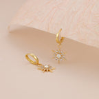 Gold Plated Opal Starburst Drop Huggie Hoop Earrings For Women E145
