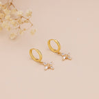 Gold Pave CZ Flower Drop Huggie Hoop Earrings For Women E148