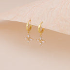 Gold Pave CZ Flower Drop Huggie Hoop Earrings For Women E148