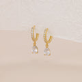 Gold Baguette Paved Huggie Hoop Dangle Earrings E019