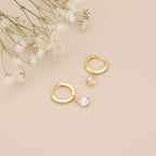 Gold Baguette Paved Huggie Hoop Dangle Earrings E019