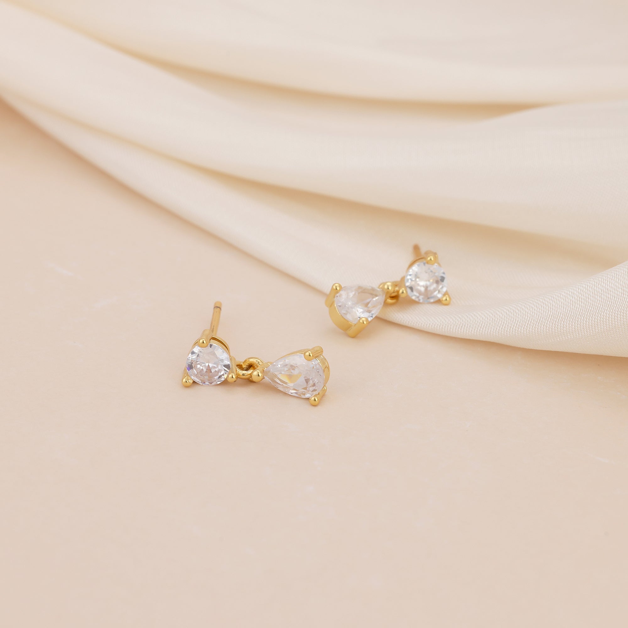 Gold CZ Teardrop Dangle Stud Earrings for Women E176