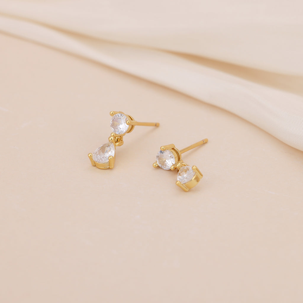 Gold CZ Teardrop Dangle Stud Earrings for Women E176